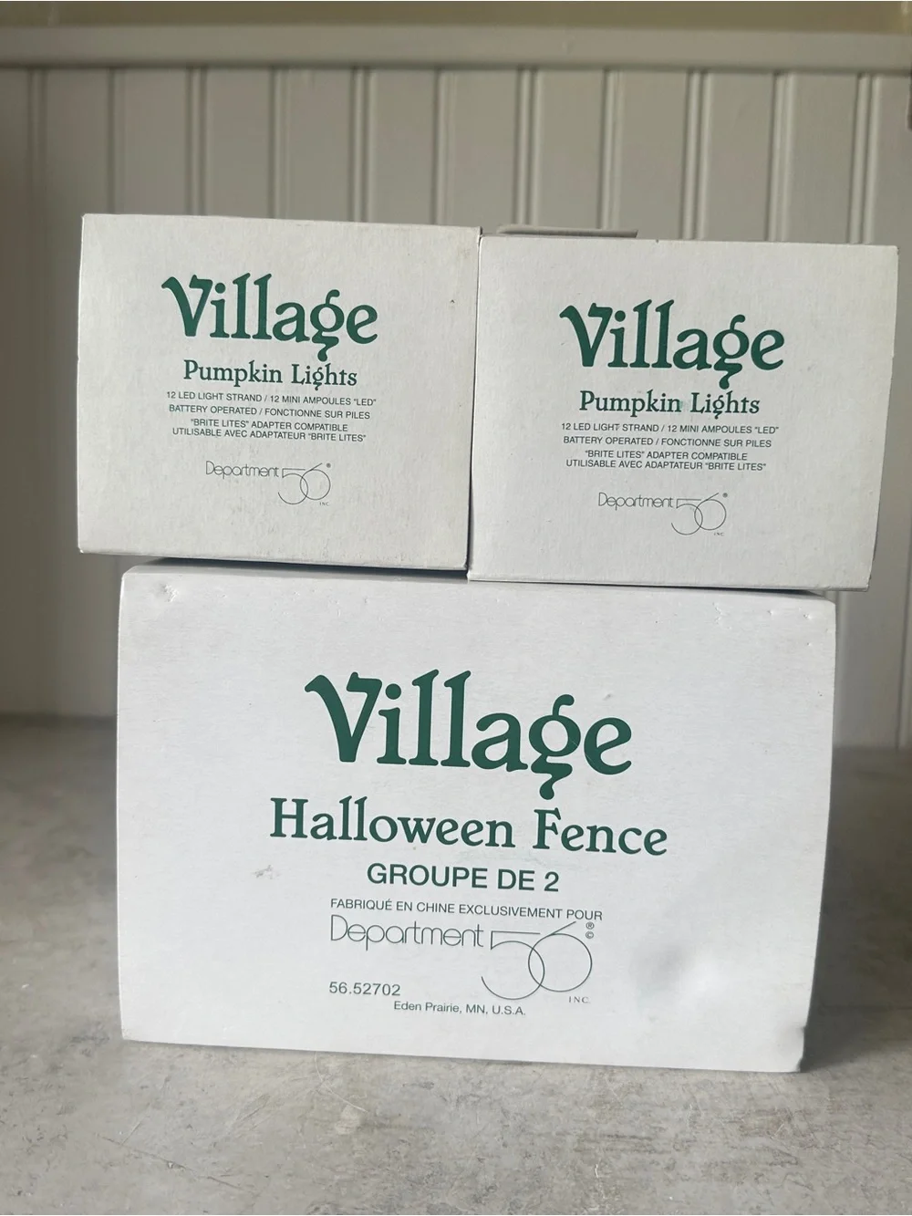 Dept 56 Pumpkin Lights String Of 12 x2 #52700 & Halloween Fence Set Of 2 #52702